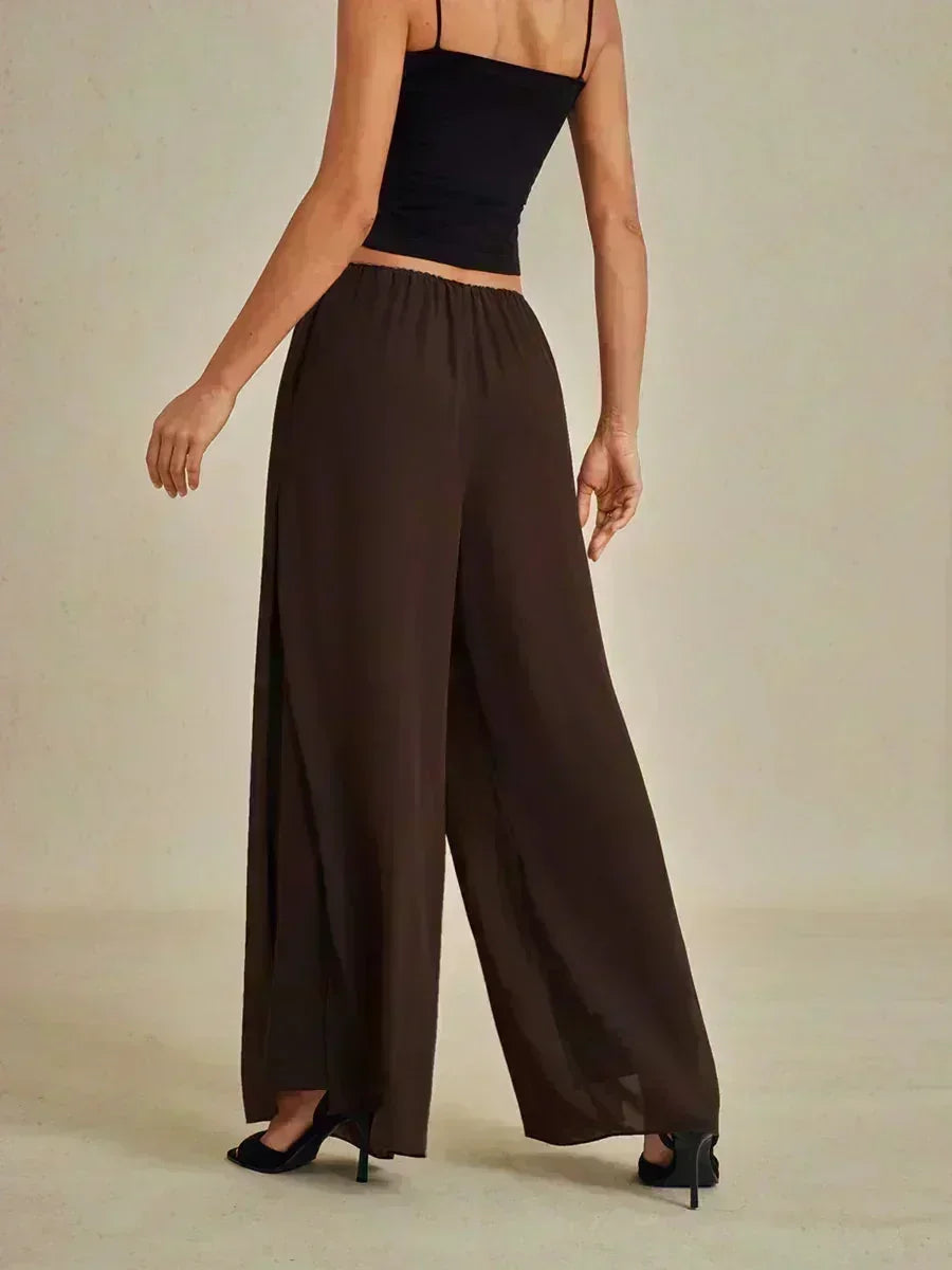 Straight Leg Pant With Chiffon Split Leg Overlay