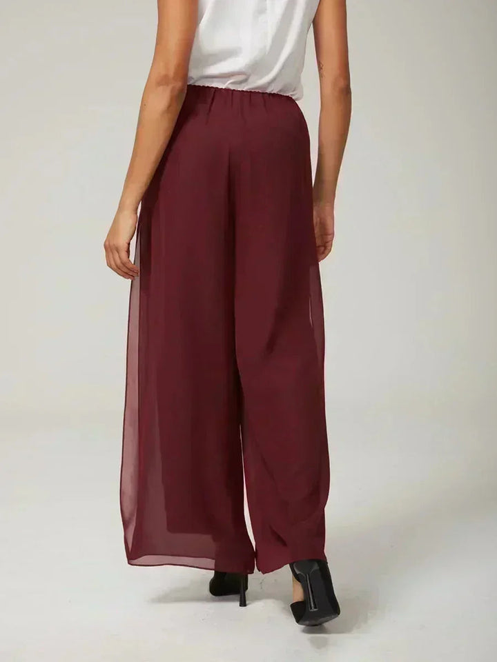 Straight Leg Pant With Chiffon Split Leg Overlay