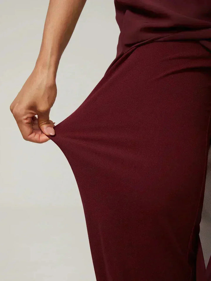 Straight Leg Pant With Chiffon Split Leg Overlay