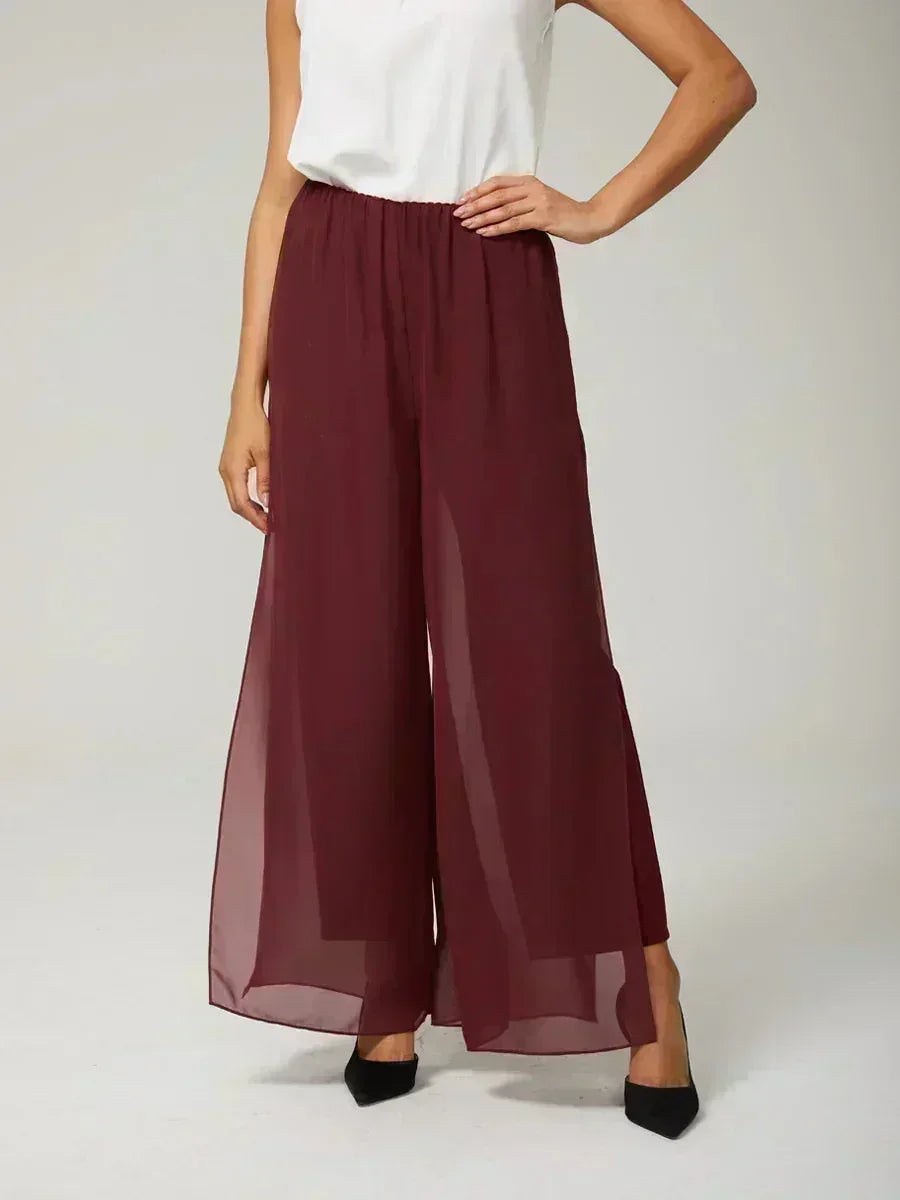 Rechte broek met chiffon split been overlay