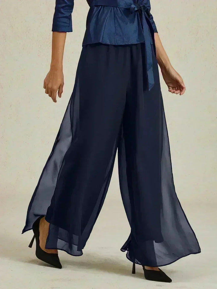 Straight Leg Pant With Chiffon Split Leg Overlay