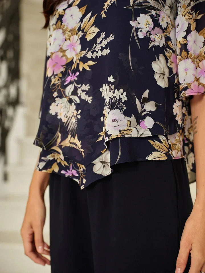 Floral Chiffon Top And Pant Suits