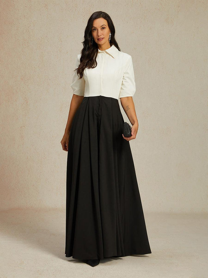 Formal Black & White Stretch Taffeta Maxi Dress