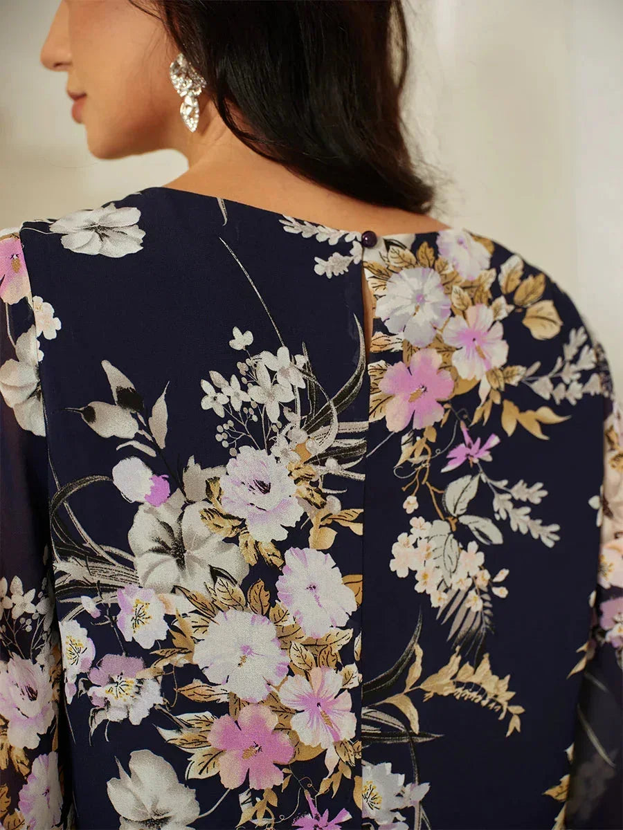 Floral Chiffon Top And Pant Suits