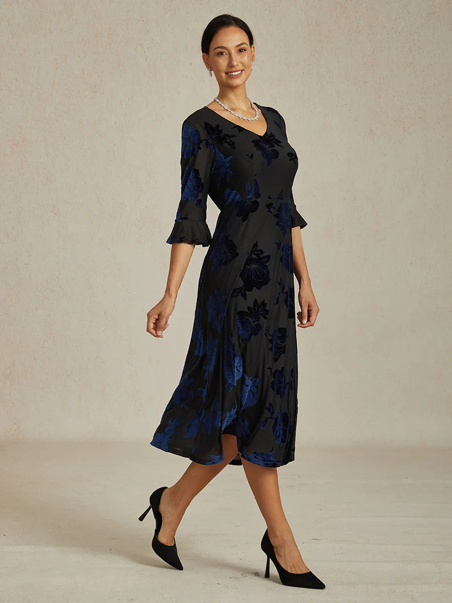 Floral A-Line Dress with Flutter Sleeves