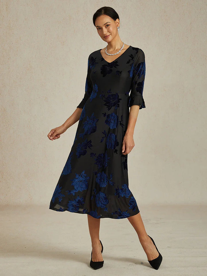 Floral A-Line Dress with Flutter Sleeves