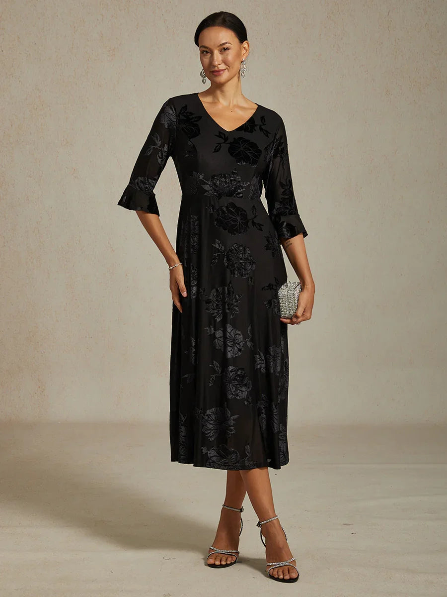 Floral A-Line Dress with Flutter Sleeves