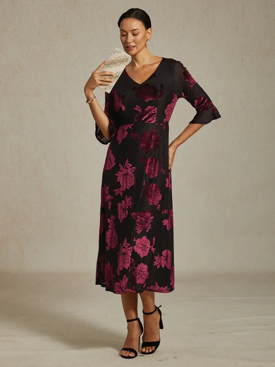 Floral A-Line Dress with Flutter Sleeves