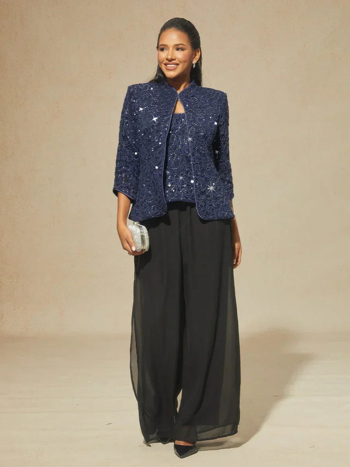 Paisley Lace Twinset And Chiffon Pant 3 Piece Sets
