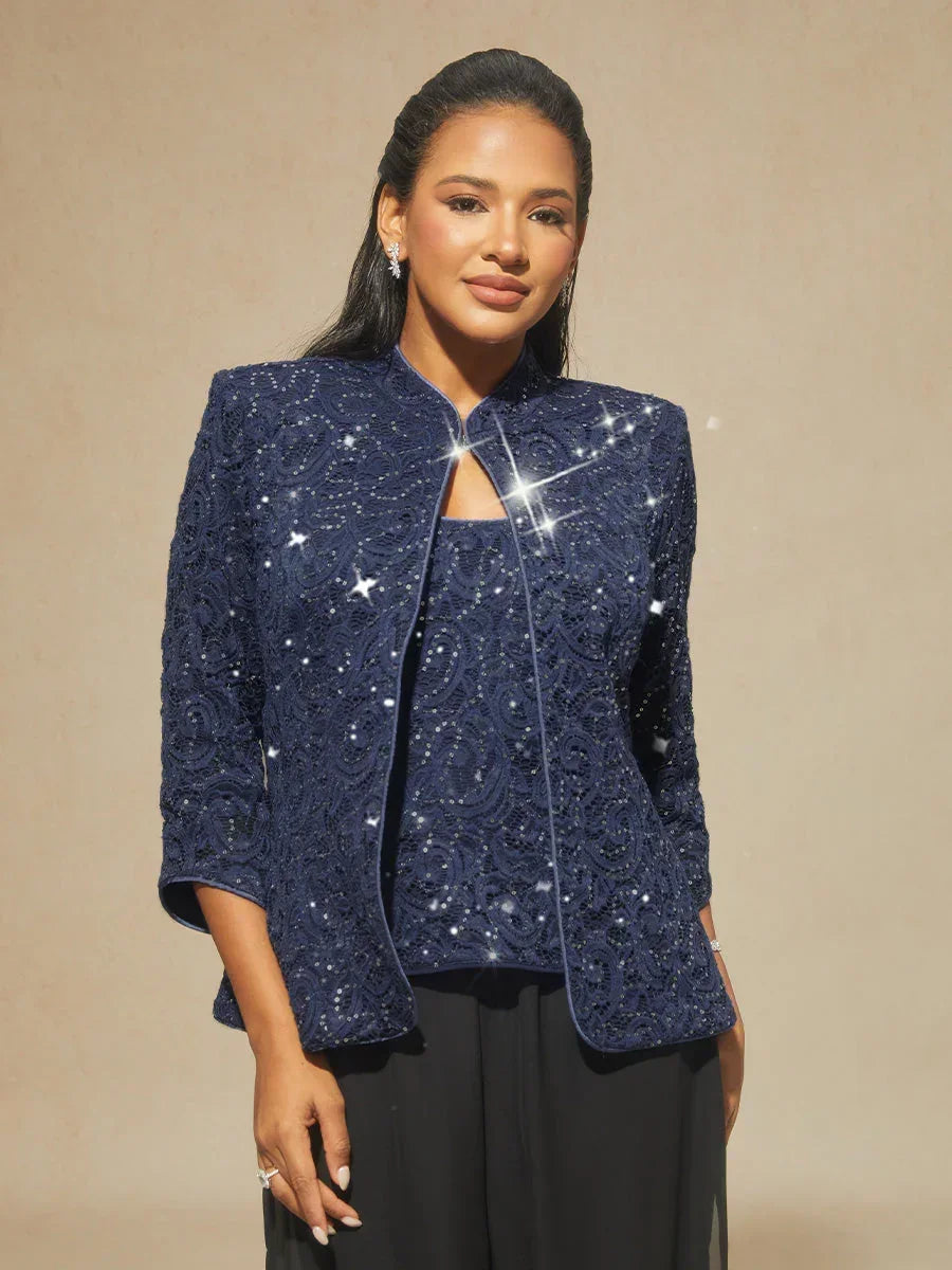Paisley Lace Twinset And Chiffon Pant 3 Piece Sets
