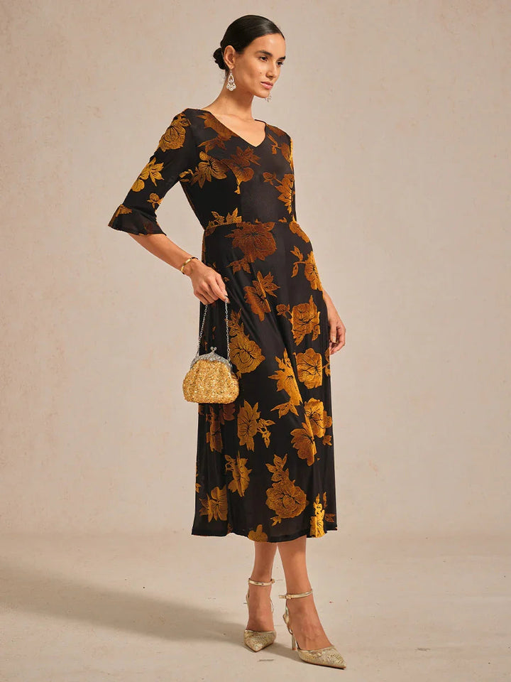 Floral A-Line Dress with Flutter Sleeves