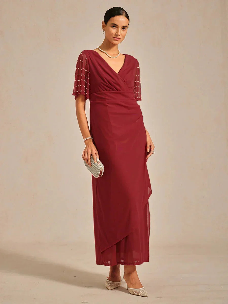Elegant Formal Dress with Embellished Flutter Sleeves