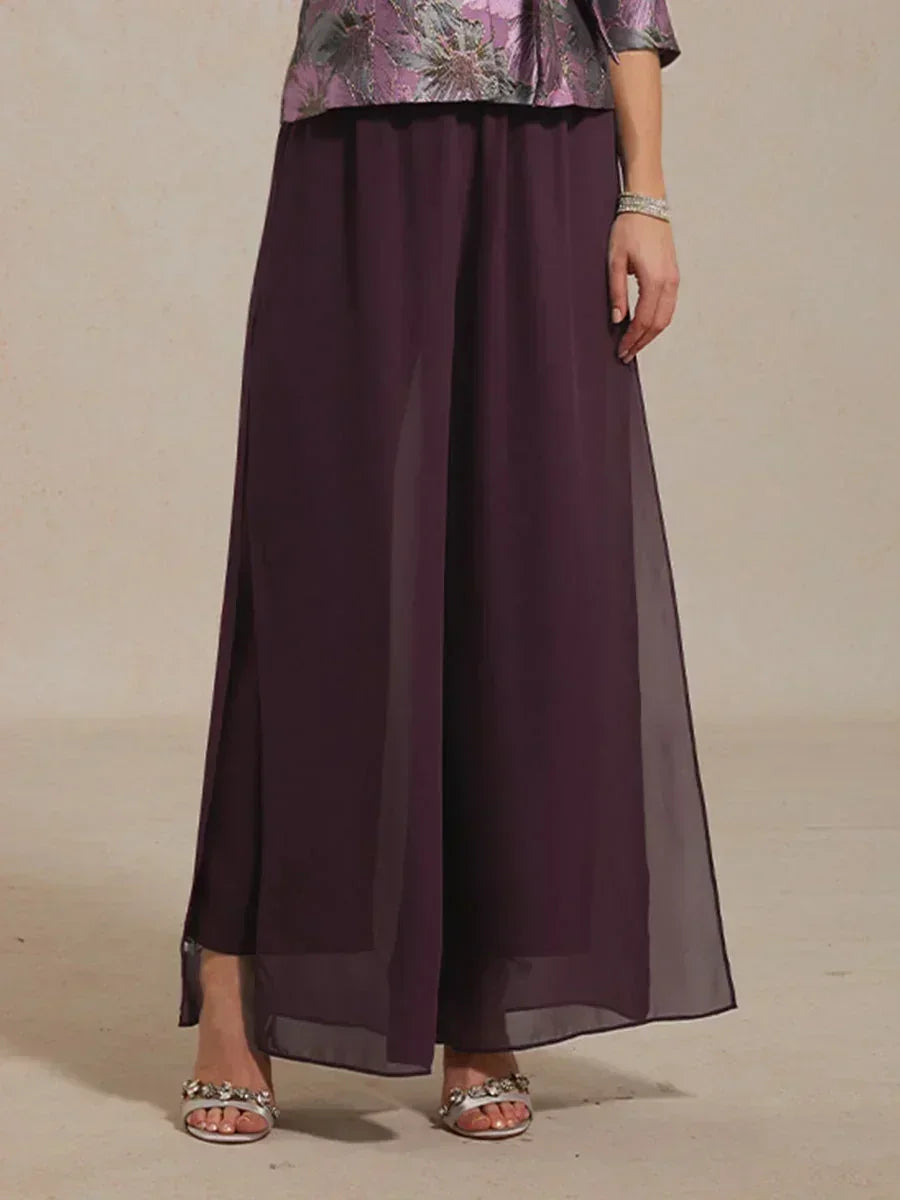Rechte broek met chiffon split been overlay