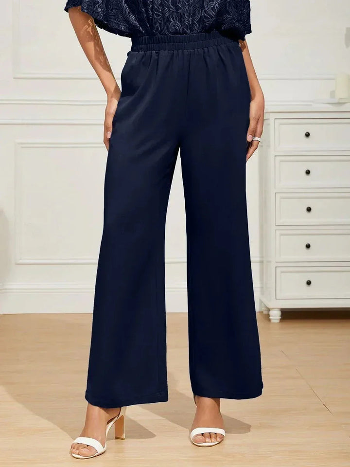 Mid-Rise Elastic Waist Wide-Leg Pants with Pockets