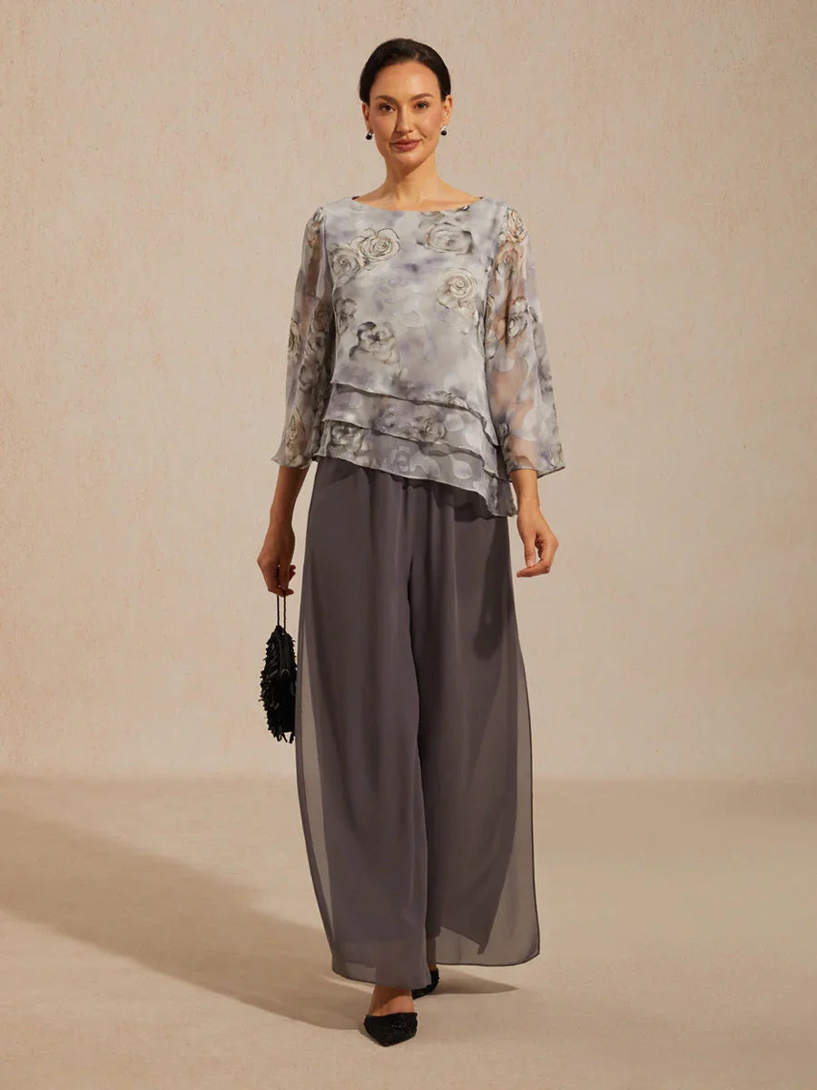 Lace Chiffon Layered Blouse with Floral Print