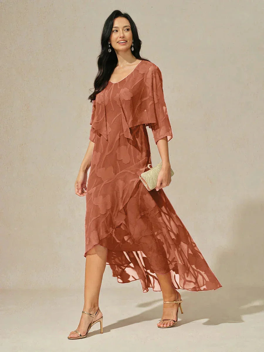 Floral Chiffon Sleeveless Evening Gown with Asymmetrical Hem