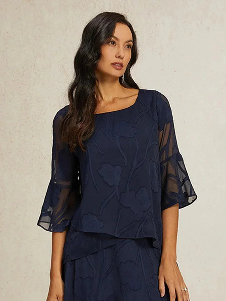 Dressy Chiffon Asymmetric Hem Tops And Skirts Suit