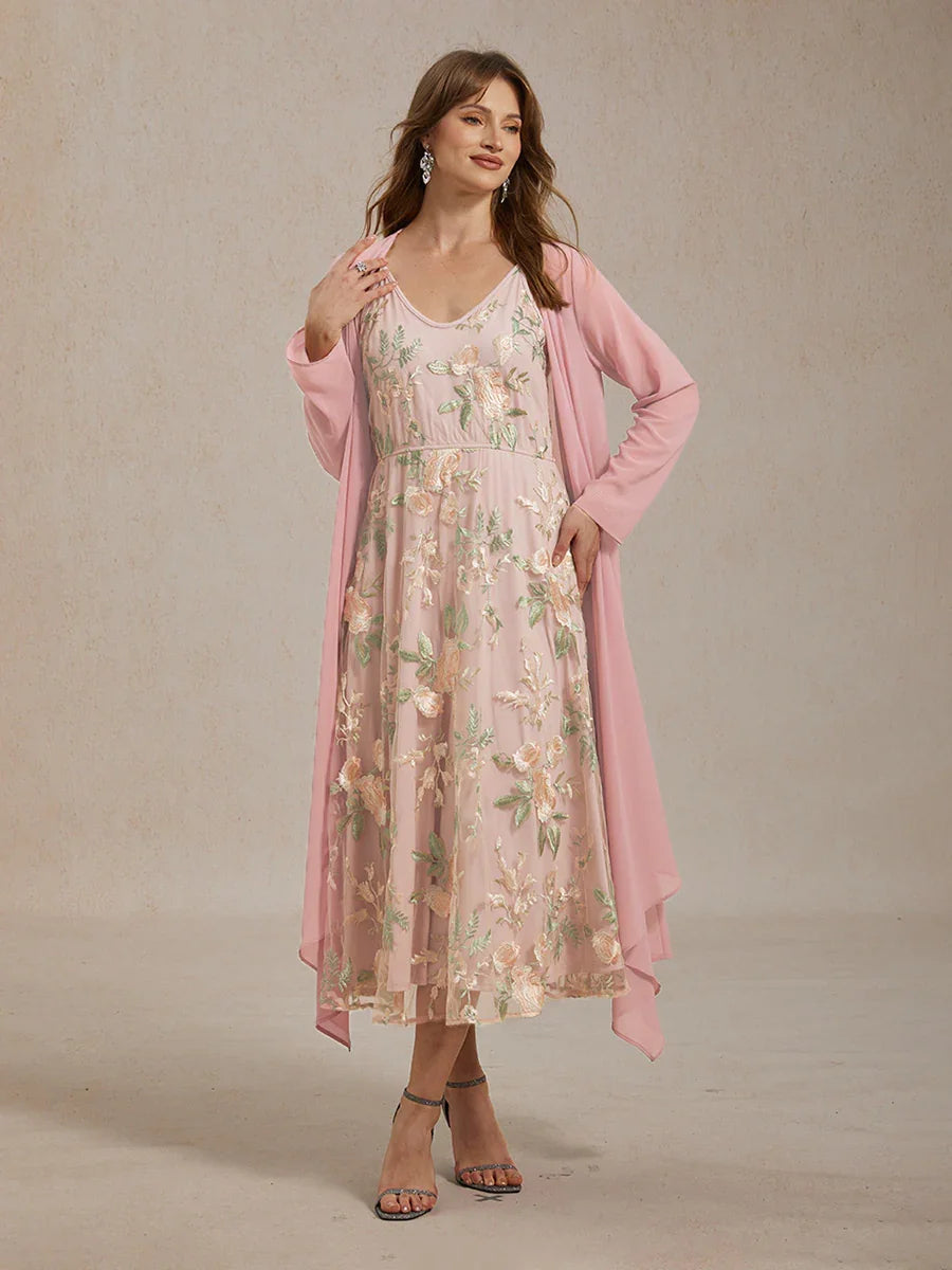 Embroidered Lace Chiffon Dress Set