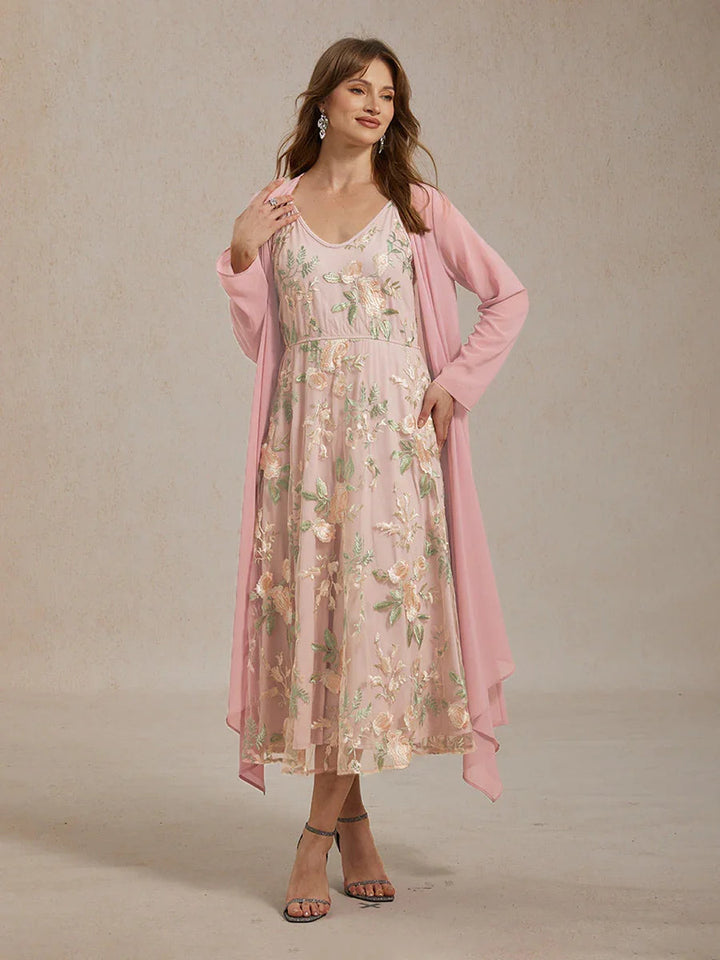 Embroidered Lace Chiffon Dress Set