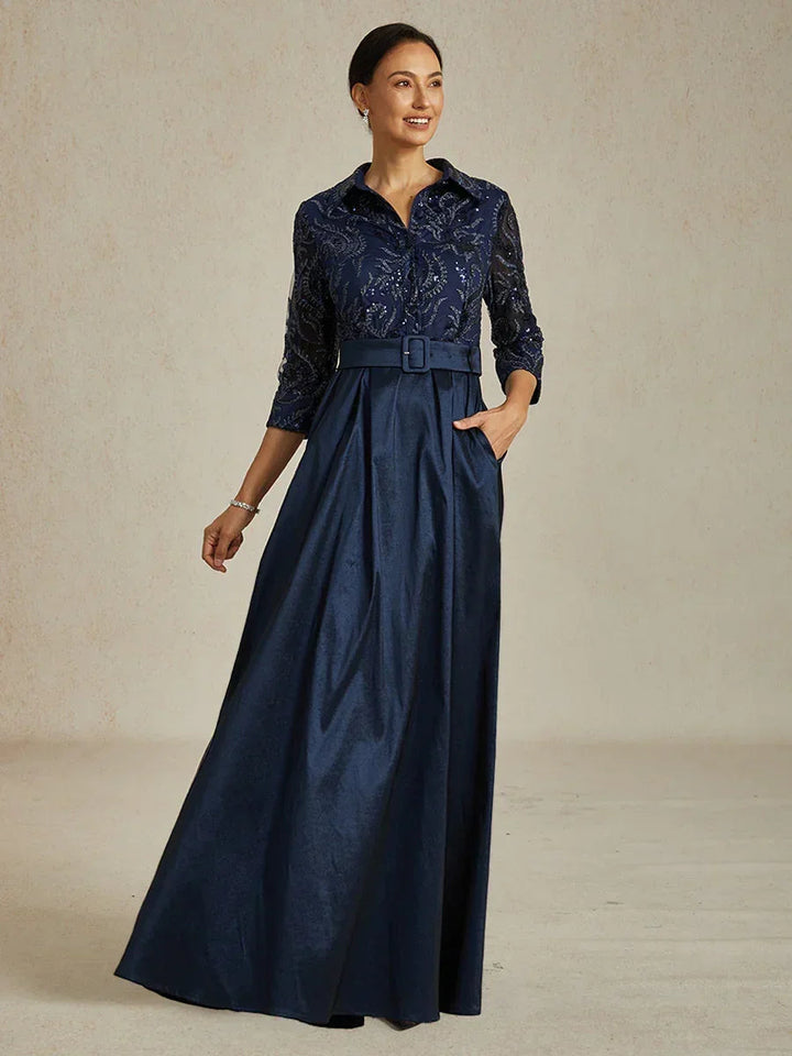 Stretch Taffeta Embroidered Cocktail Dress with Sequin Bodice