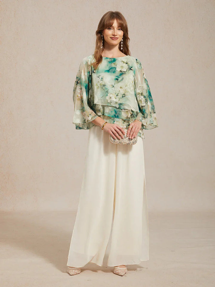 Straight Leg Pant With Chiffon Split Leg Overlay