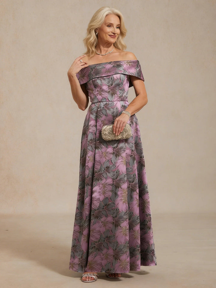 Off the Shoulder Metallic Floral Jacquard Ballgown