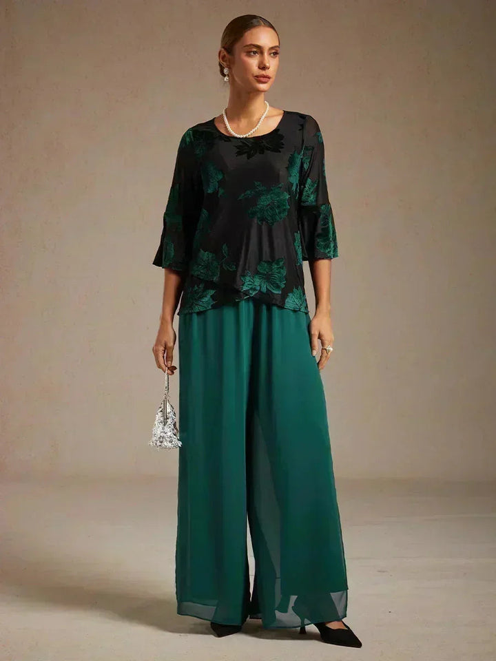 Rechte broek met chiffon split been overlay