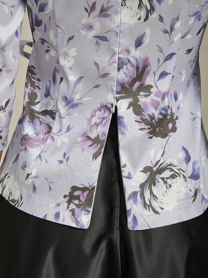 3/4 Sleeve Stretch Taffeta Blouse with Tie Waist Detail