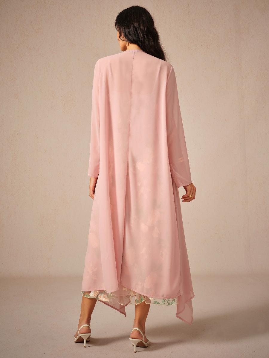 Embroidered Lace Chiffon Dress Set