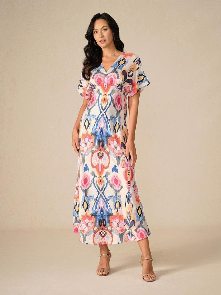 Satin Tie Dye Marble Print Maxi Dress