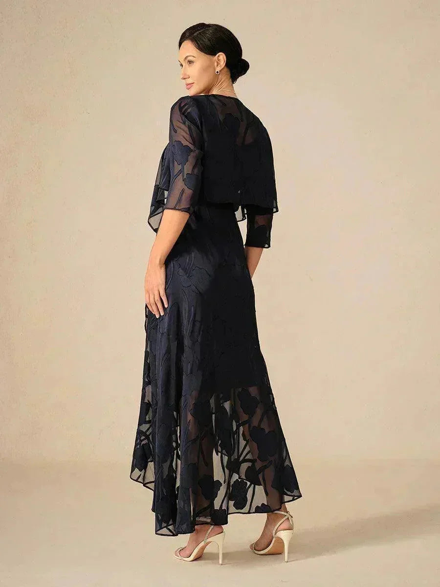 Floral Chiffon Sleeveless Evening Gown with Asymmetrical Hem