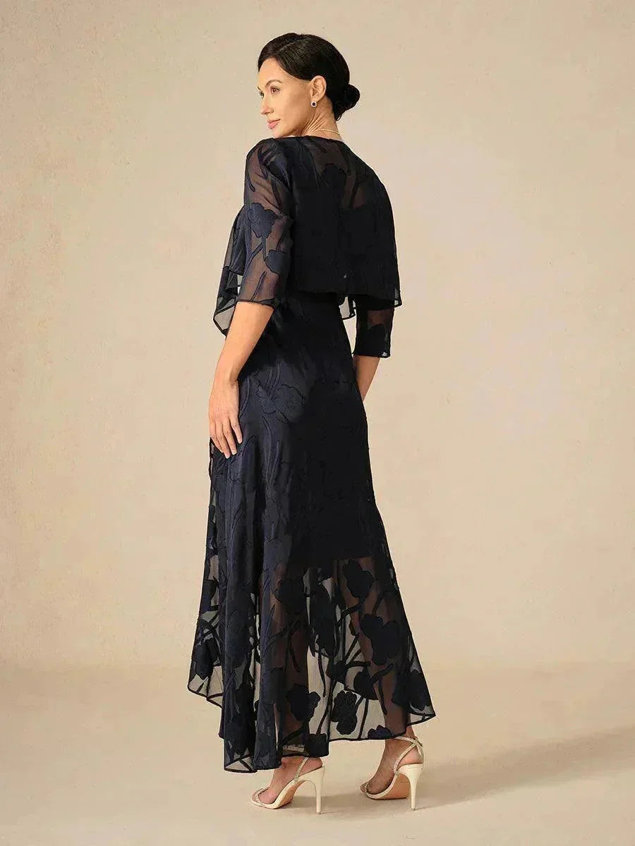 Floral Chiffon Sleeveless Evening Gown with Asymmetrical Hem