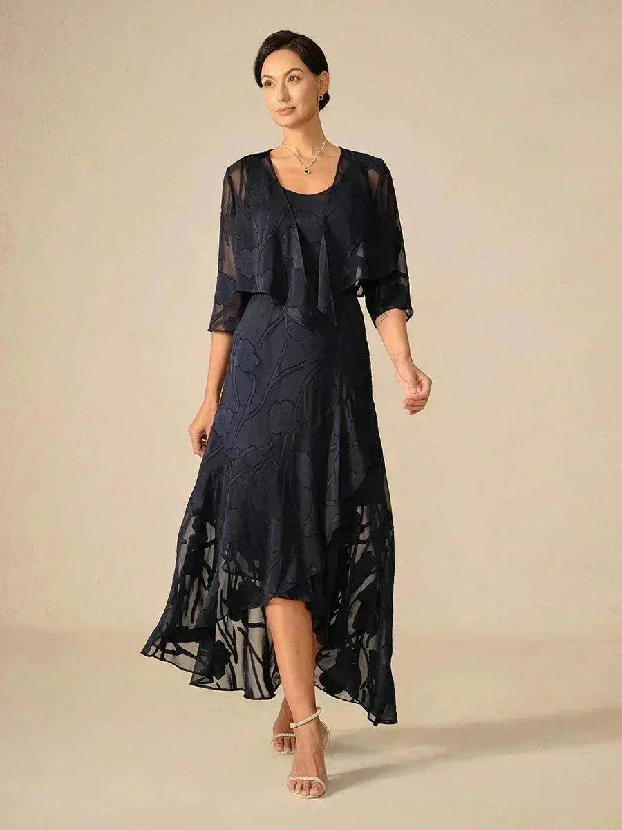 Floral Chiffon Sleeveless Evening Gown with Asymmetrical Hem