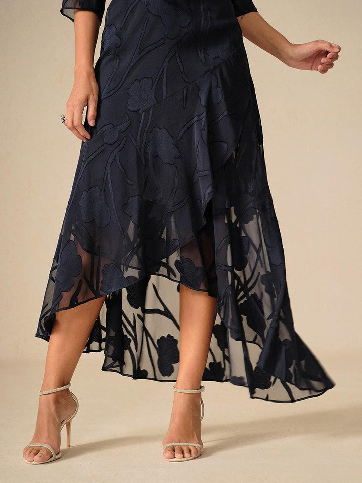 Floral Chiffon Sleeveless Evening Gown with Asymmetrical Hem