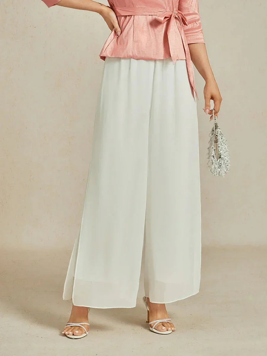 Straight Leg Pant With Chiffon Split Leg Overlay