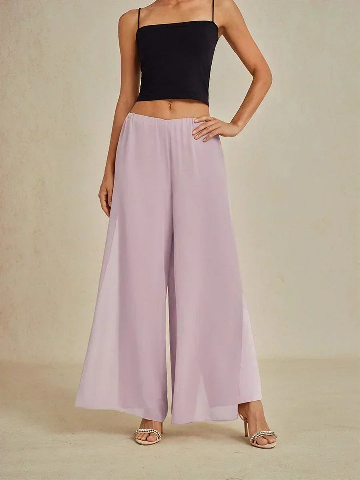 Straight Leg Pant With Chiffon Split Leg Overlay