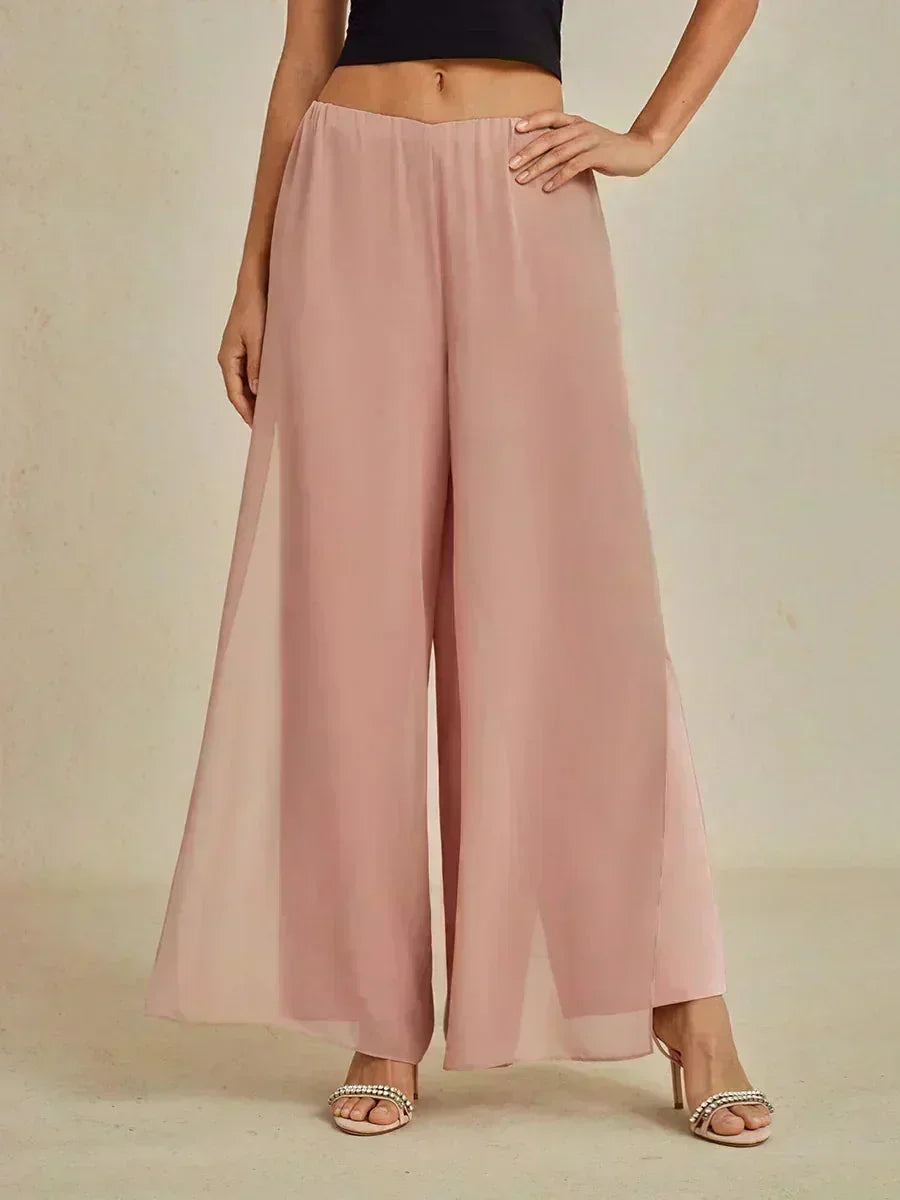 Rechte broek met chiffon split been overlay