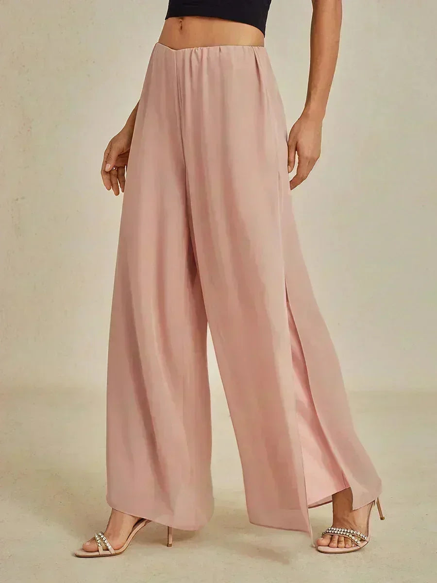 Straight Leg Pant With Chiffon Split Leg Overlay