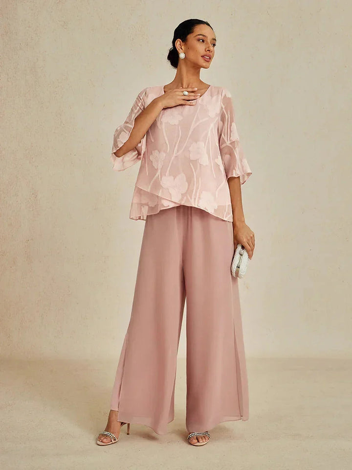 Straight Leg Pant With Chiffon Split Leg Overlay