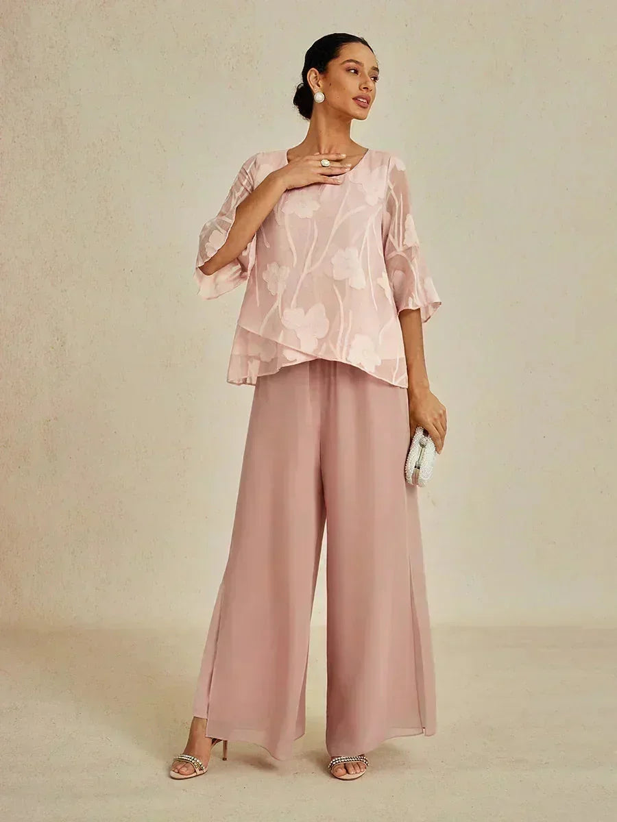 Straight Leg Pant With Chiffon Split Leg Overlay