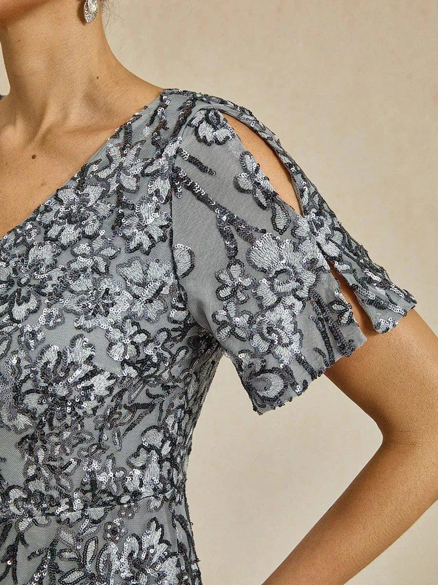 Elegant V-Neck Cold Shoulder Sequin Dress