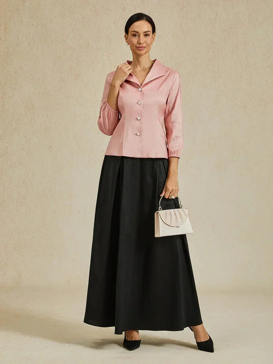 3/4 Sleeve Stretch Shimmer Taffeta Blouse