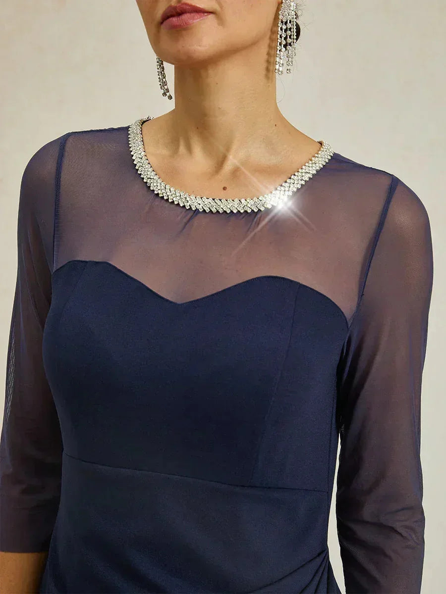 Elegant Beaded Illusion Neckline Formal Dress