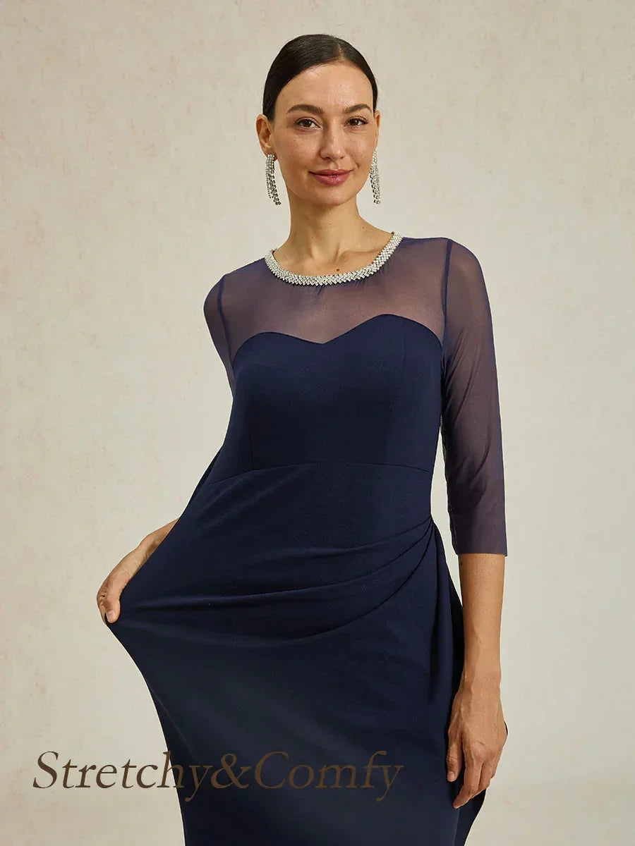 Elegant Beaded Illusion Neckline Formal Dress