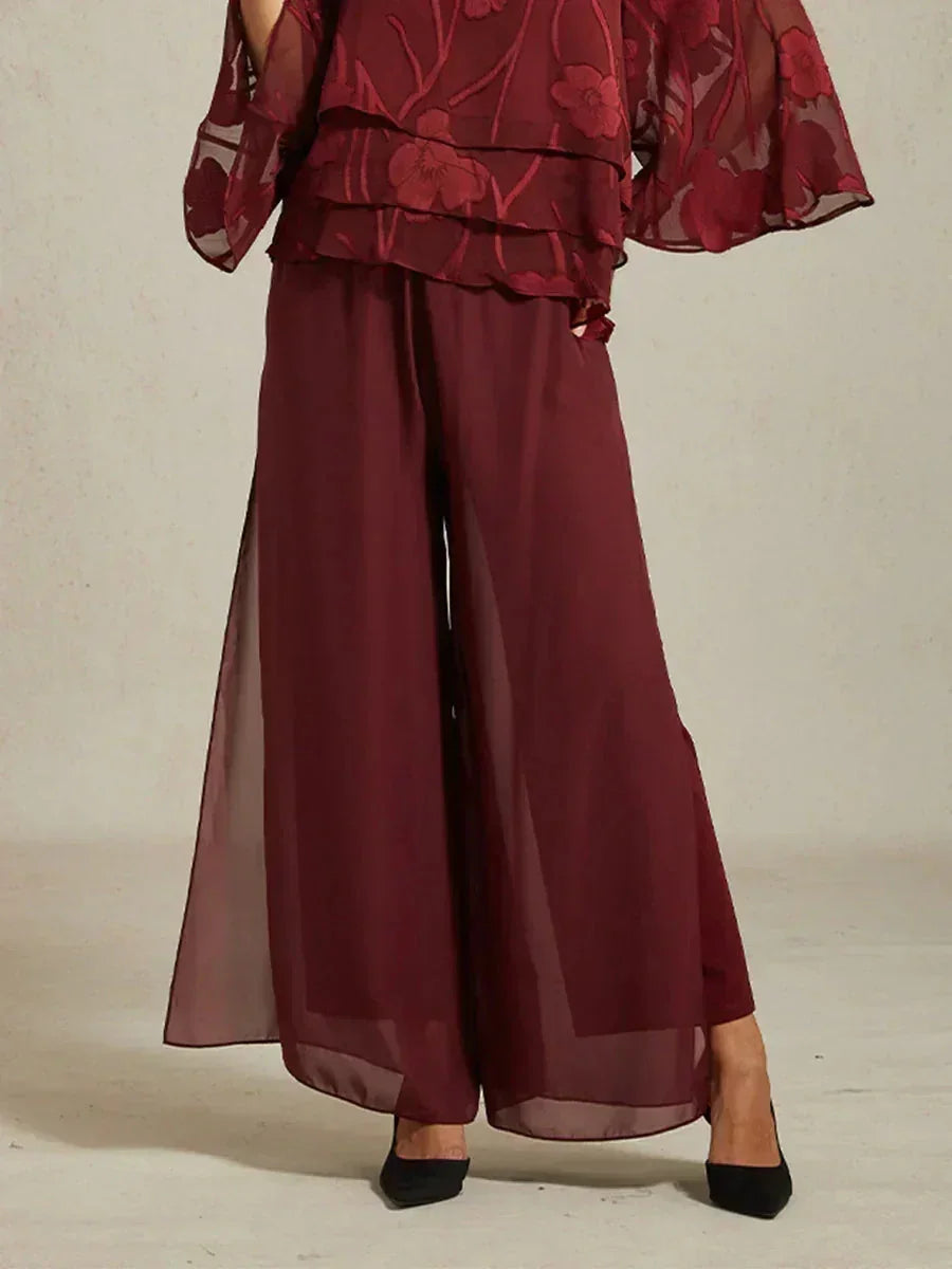 Straight Leg Pant With Chiffon Split Leg Overlay