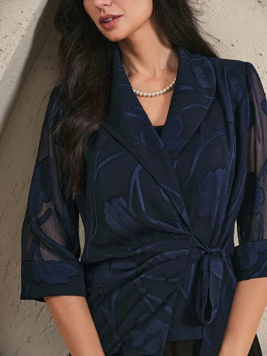 Elegant Floral Chiffon Blouse and Pant Suits