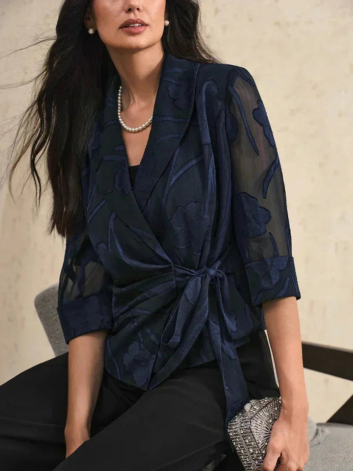 Elegant Floral Chiffon Blouse and Pant Suits