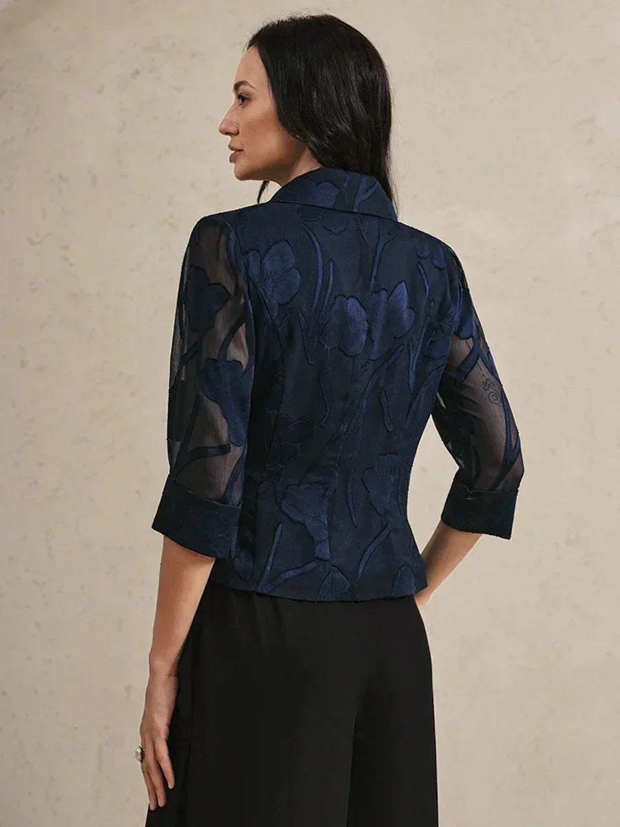 Elegant Floral Chiffon Blouse and Pant Suits