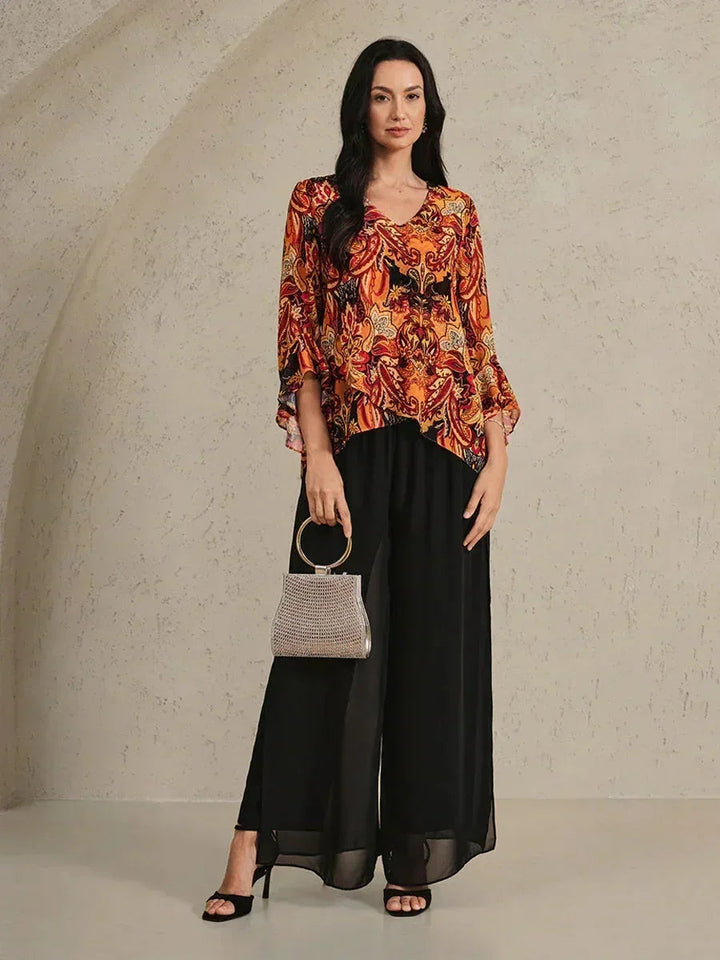 Elegant Boho Chiffon Ruffle Sleeve Blouse