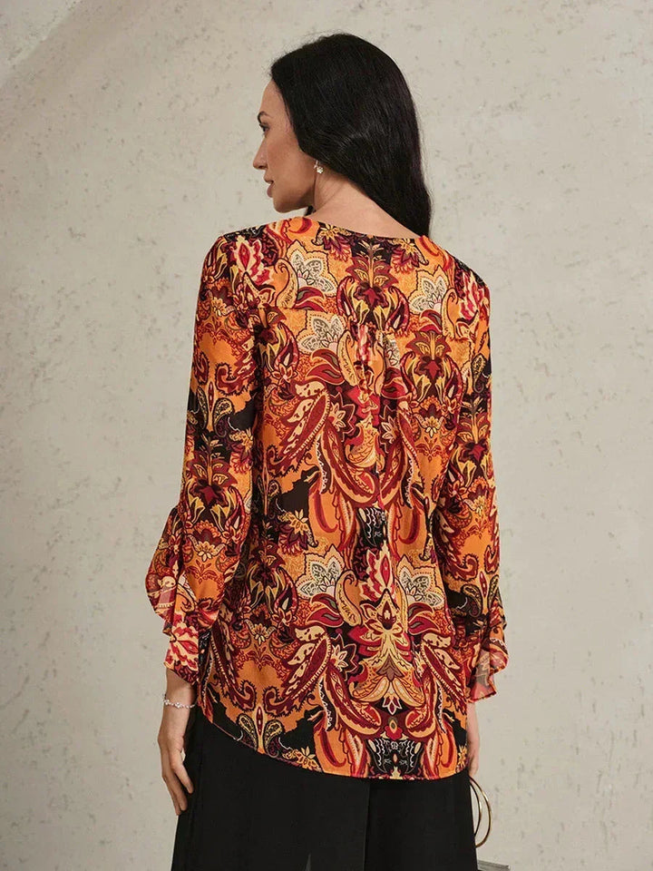 Boho Chiffon Ruffle Sleeve Blouse And Pant Suits